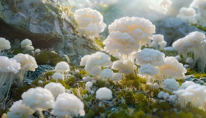 Wall Mural - a still cinematic clip of jellyfish-like mushrooms growing