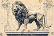 Generate an AI image portraying loyalty as a guardian lion standing watch over a sacred symbol or object, its unwavering gaze and strong stance representing the steadfast commitment and protective nat