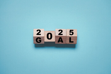 Wall Mural - flipping of wooden block 2025 and goal wording for preparation business achievement target and objec