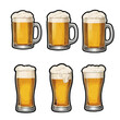 Glasses Filled With Foamy Beer, Stickers, Isolated On White Background