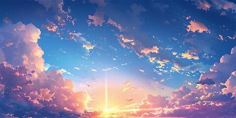 Wall Mural - sky with Cumulonimbus clouds in sunset with ray of light 