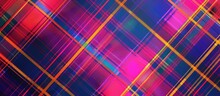 A Vibrant Closeup Of A Colorful Tartan Plaid Pattern With Tints And Shades Of Azure, Purple, Violet, And Electric Blue On A Blue Background