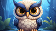 A cute and wise cartoon owl logo icon with large, round eyes and glasses.