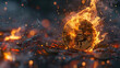 Burning Bitcoin, Digital Artwork Depicting Crypto in Flames