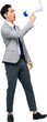 © Atstock Productions - Young handsome Asian man in formal business suit holding megaphone PNG file no background