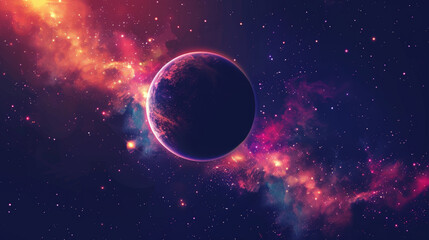 Wall Mural - A colorful planet is surrounded by a galaxy of stars