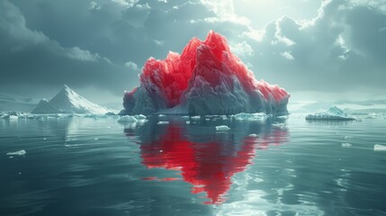 Canvas Print -   A massive iceberg floats atop a waterbody with smaller icebergs scattered on its surface