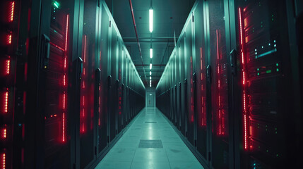 Canvas Print - Close-Up of Mainframe Storage Servers in Data Center, Mainframe Servers at the Heart of Cloud Network