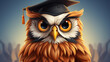 A wise and knowledgeable cartoon owl logo icon wearing a graduation cap.