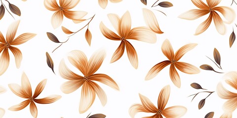 Wall Mural - Brown flower petals and leaves on white background seamless watercolor pattern spring floral backdrop