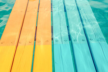Abstract Composition Of Painted Wooden Bridge Over Swimming Pool