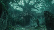 © Immersive Dimension - Giant World Tree In Old Ruins Medieval Fantasy Landscape Background