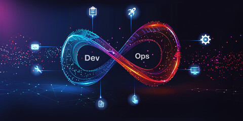 Wall Mural - infinity shape for devops business and marketing goals code data diagram create a digital marketing 