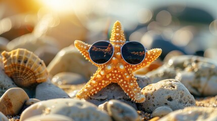 Wall Mural - A cute starfish wearing sunglasses