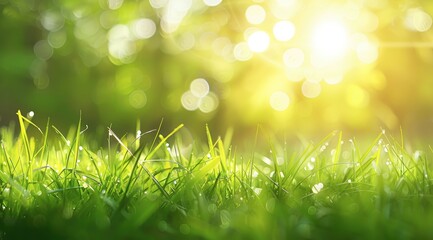 Wall Mural - Beautiful blurred background of natural green grass and soft sunlight