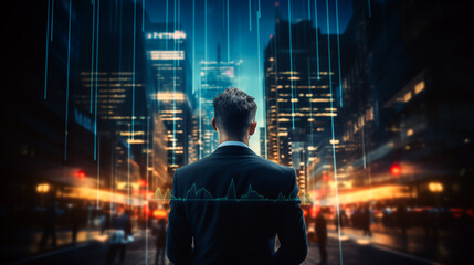 Wall Mural - Explore the stock market trends with analytical visuals of businessman planning long term investments and future business growth, Navigate towards success with smart strategies	