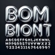 Glossy metallic silver font. Liquid metal Inflated alphabet, 3D ballon letters.
