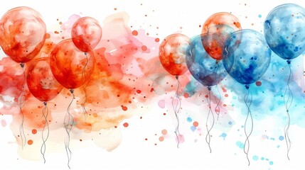 Sticker -   A group of red, white, and blue balloons floats in the air with splashes of paint on their bottoms