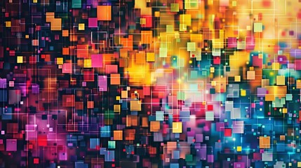 Vibrant abstract image featuring glowing digital blocks signifying data or tech concepts