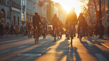 Fototapeta Londyn - crowd of people on bicycles, bike traffic in the city