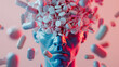 Surreal Portrait of a Person with Pills Exploding from Head