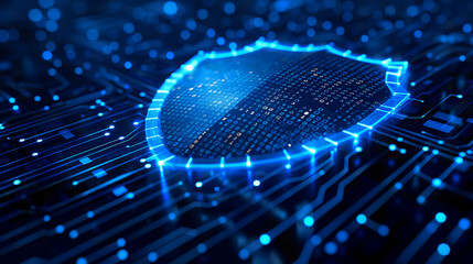 shield surrounded by binary code, symbolizing protection against cyber threats and data leakage