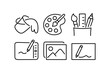illustration of a set of tools for drawing. Art, creativity related outline icons set isolated on white background flat vector illustration. 