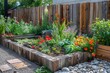 lush backyard garden image showcases a variety of flowers and plants thriving alongside a wooden fence
