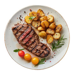 Wall Mural - Steak and potatoes with herbs and tomatoes on a plate