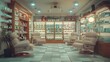 A cozy seating area inside a 24-hour pharmacy, providing a comfortable space for customers to wait or consult with a pharmacist,