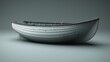  A white boat rests atop a gray background beside a monochrome image depicting the underside