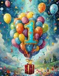 first birthday, balloons, gift, confeti - beautiful birthday card ver 2