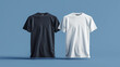 black and white blank t - shirts on blue background