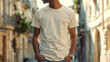 handsome young man in white blank  t - shirt