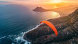 flying of the paraglider over the sea.