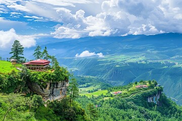 Sticker - buddhist temple in the mountains