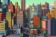 8-Bit retro big city, 8 bit city, retro city, vintage 8 bit pixel retro town
