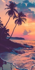 Sticker - tropical sunset with trees