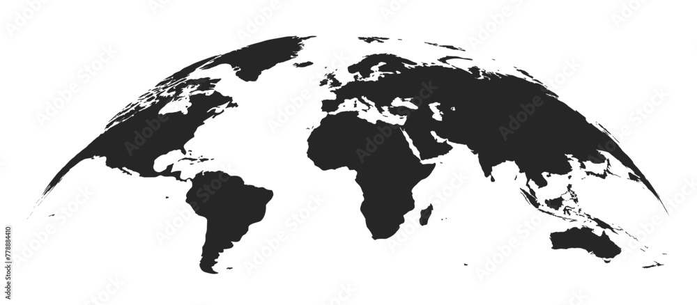 Abstract black blank silhouette of world map isolated on white ...
