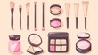 A collection of various makeup tools and products including brushes and powders arranged neatly on a soft background
