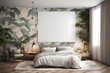 A serene bedroom setting with a solid wall mockup, providing a blank canvas for customized murals or soothing visuals.