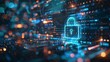 © Nathamanee - data encrypted, cybersecurity, futuristic technology background. A blue and orange circuit board with a lock on it.