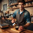 handsome barista making coffee, Generative AI 