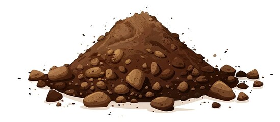 Poster - A pile of dirt and rocks on a white background symbolizes the essential role of soil in producing ingredients for dishes like baked goods, staple foods, and plantbased cuisines