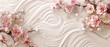 Decorative background with cherry blossoms and Japanese waves. Landscape template with flower elements.