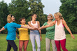 © oneinchpunch - women, fitness, sport, class, pilates, stretching, wellness, senior, old, people, pensioners, park,