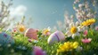 Easter Celebration: Embracing Tradition, Cultures, and Christianity with Vibrant Colors, Sunny Springtime Grass, Multi-Colored Easter Eggs, Nature's Freshness, Creativity, Artistic Dye