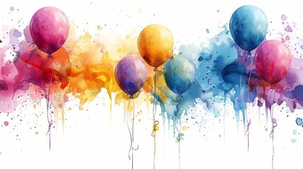 Wall Mural -   A cluster of balloons drifting through the sky, adorned with splashes of color at their base
