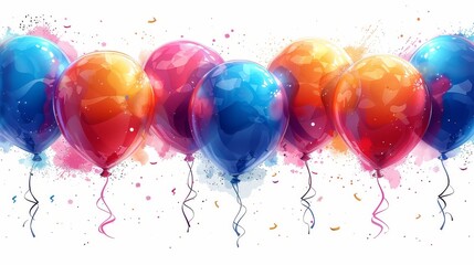 Wall Mural -   A cluster of multi-colored balloons bobbing in mid-air with painted sides, including red, blue, orange, and red