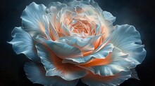   Close-up Of Blue And Orange Flower On Black Background With White Rose In Center